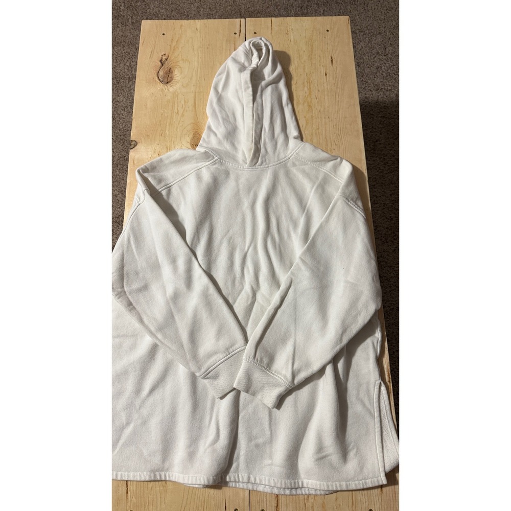 Primark Womens White Oversized Fleece Hoodie Sweatshirt Side Slits Size L